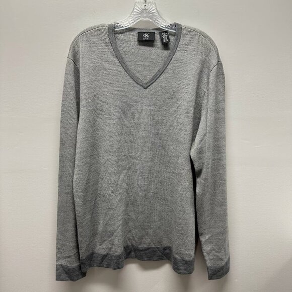Calvin Klein Men's Merino Wool Blend V-Neck Sweater | Gray Size Large - Picture 1 of 12